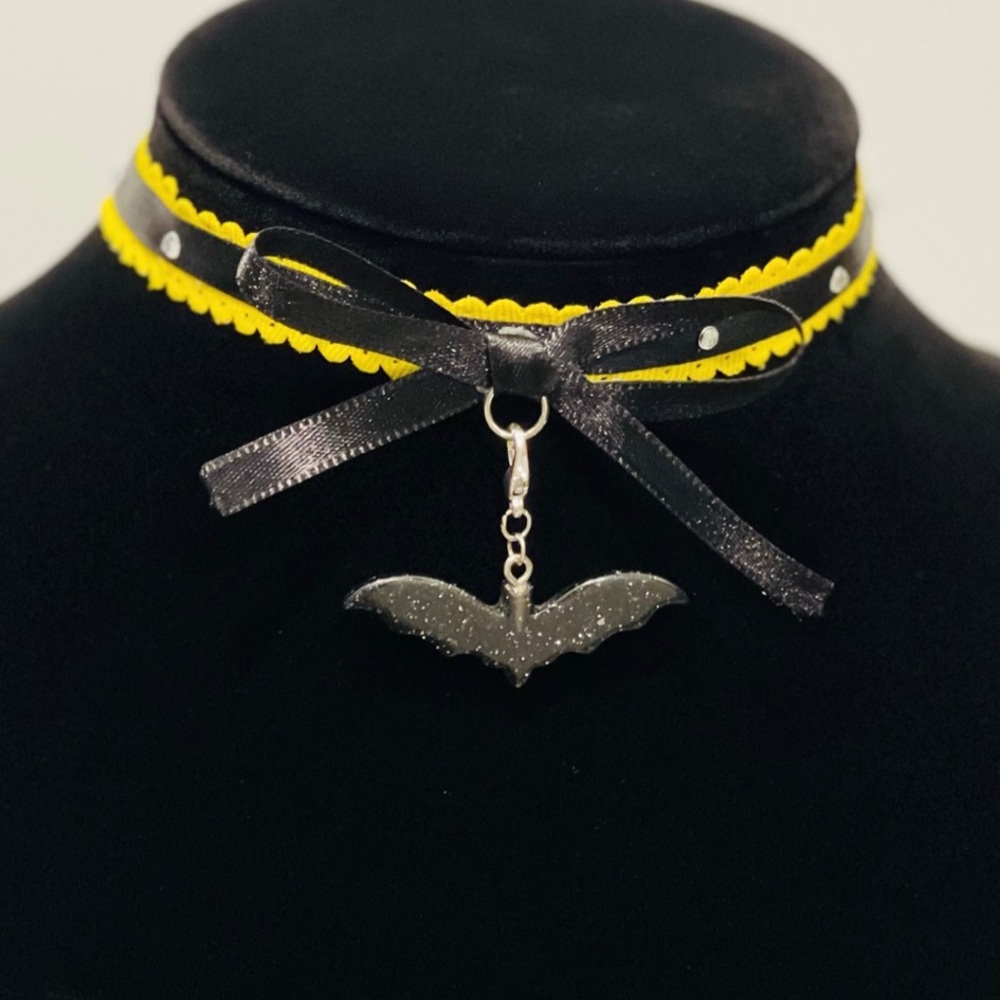 Baby bat black yellow ddlg choker necklace